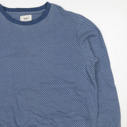 Wax London Men’s Blue M Geometric Knit Crew Neck Pullover Sweatshirt
