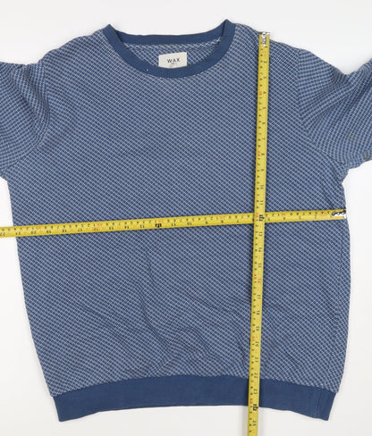 Wax London Men’s Blue M Geometric Knit Crew Neck Pullover Sweatshirt