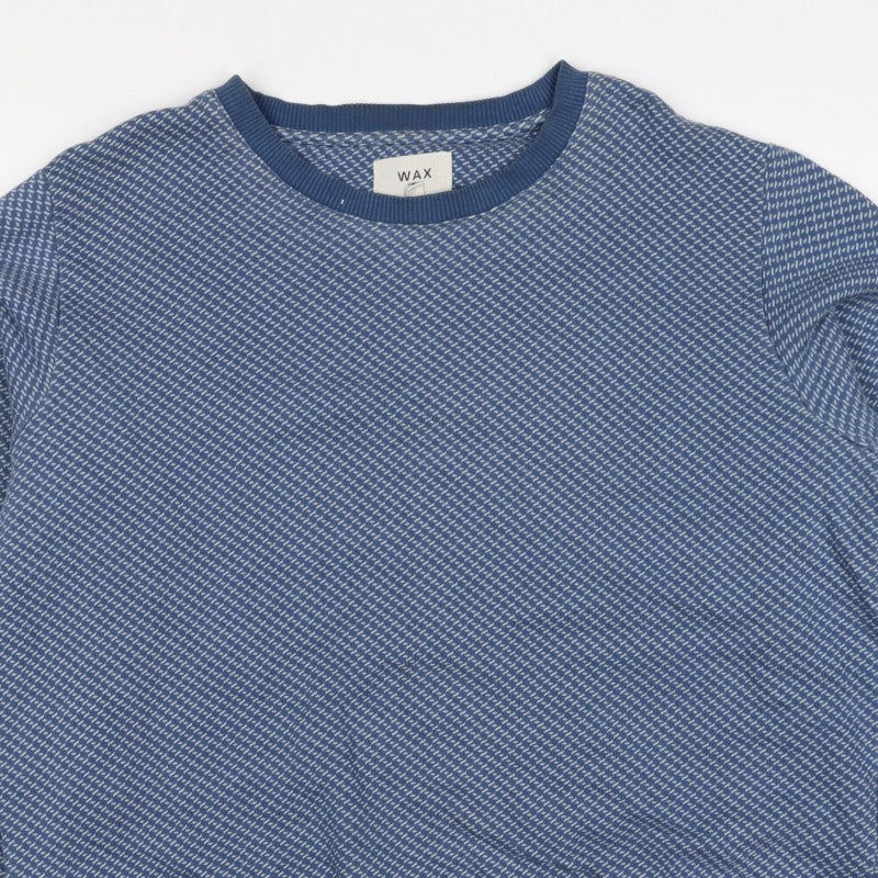 Wax London Men’s Blue M Geometric Knit Crew Neck Pullover Sweatshirt