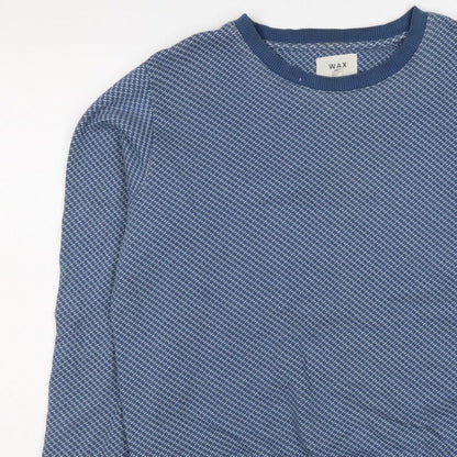 Wax London Men’s Blue M Geometric Knit Crew Neck Pullover Sweatshirt