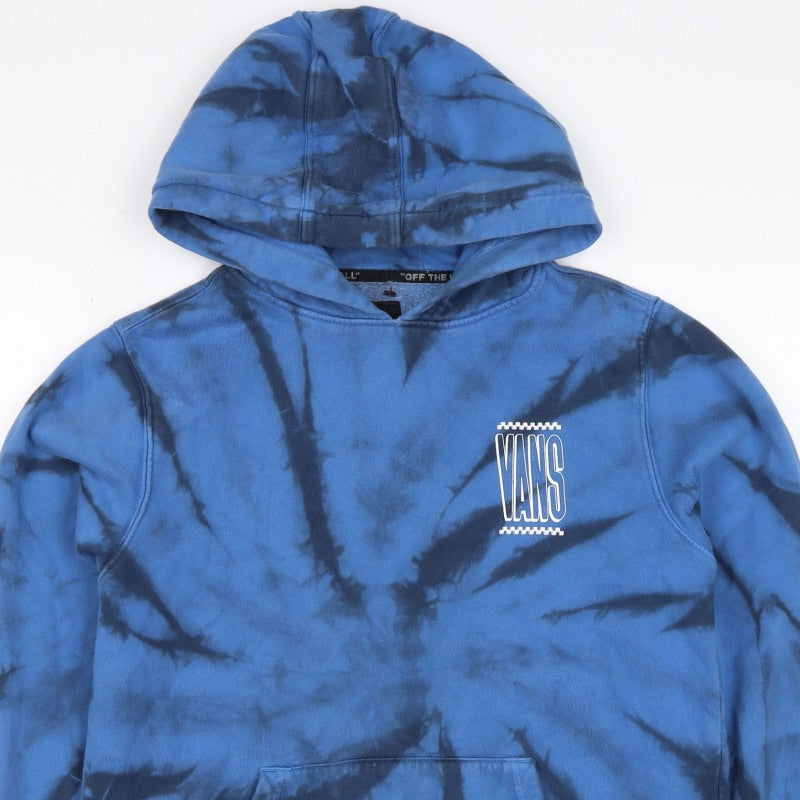 Vans Boys Blue Black Tie Dye Pullover Hoodie L Logo Kangaroo Pocket