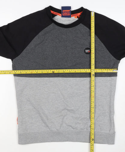 Superdry Men’s Grey Black M Colour Block Crew Neck Logo Sweatshirt