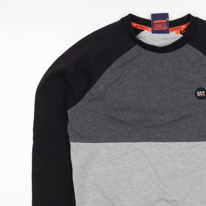 Superdry Men’s Grey Black M Colour Block Crew Neck Logo Sweatshirt