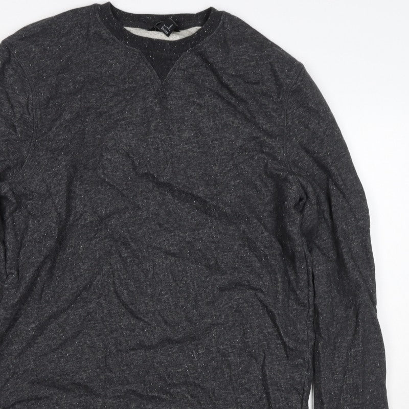 H&M Men’s Black Marl M Crew Neck Pullover Sweatshirt Cotton Blend
