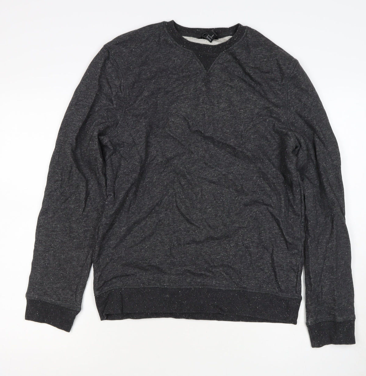 H&M Men’s Black Marl M Crew Neck Pullover Sweatshirt Cotton Blend