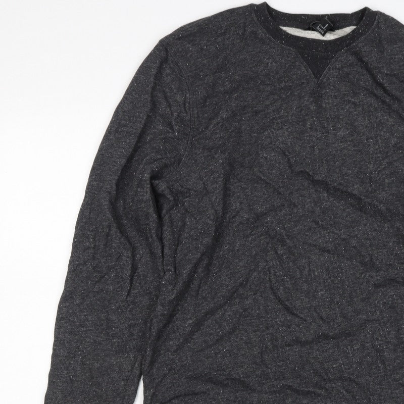 H&M Men’s Black Marl M Crew Neck Pullover Sweatshirt Cotton Blend