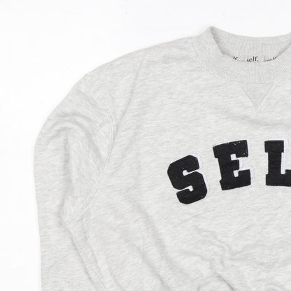 Self. Women’s Grey XS Logo Appliqué Crew Neck Pullover Sweatshirt