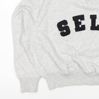 Self. Women’s Grey XS Logo Appliqué Crew Neck Pullover Sweatshirt