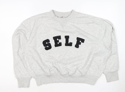 Self. Women’s Grey XS Logo Appliqué Crew Neck Pullover Sweatshirt