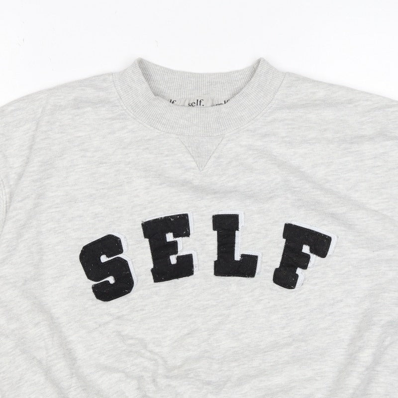 Self. Women’s Grey XS Logo Appliqué Crew Neck Pullover Sweatshirt