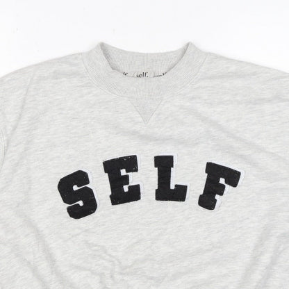 Self. Women’s Grey XS Logo Appliqué Crew Neck Pullover Sweatshirt