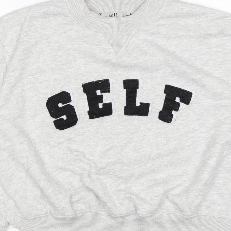 Self. Women’s Grey XS Logo Appliqué Crew Neck Pullover Sweatshirt