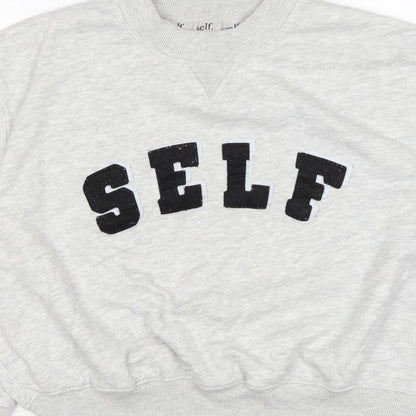 Self. Women’s Grey XS Logo Appliqué Crew Neck Pullover Sweatshirt