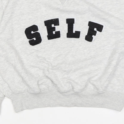 Self. Women’s Grey XS Logo Appliqué Crew Neck Pullover Sweatshirt
