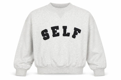 Self. Women’s Grey XS Logo Appliqué Crew Neck Pullover Sweatshirt