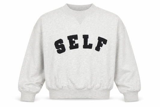 Self. Women’s Grey XS Logo Appliqué Crew Neck Pullover Sweatshirt