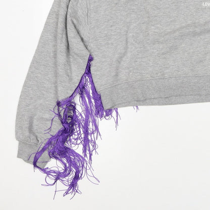 H&M Divided Women's Grey Purple Fringe Love Sweatshirt UK 8 Cropped