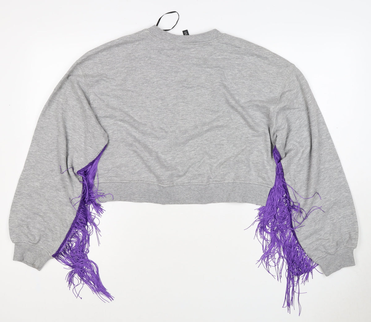 H&M Divided Women's Grey Purple Fringe Love Sweatshirt UK 8 Cropped