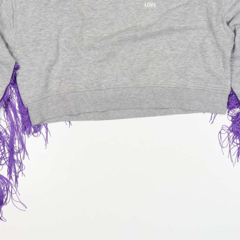 H&M Divided Women's Grey Purple Fringe Love Sweatshirt UK 8 Cropped