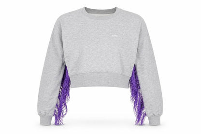 H&M Divided Women's Grey Purple Fringe Love Sweatshirt UK 8 Cropped