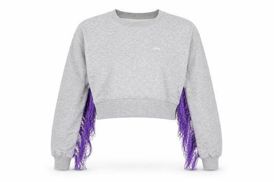 H&M Divided Women's Grey Purple Fringe Love Sweatshirt UK 8 Cropped