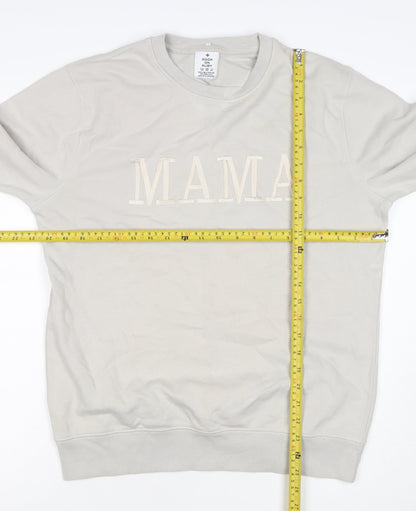 Rock On Ruby Women’s Beige MAMA Embroidered Crew Neck Sweatshirt M