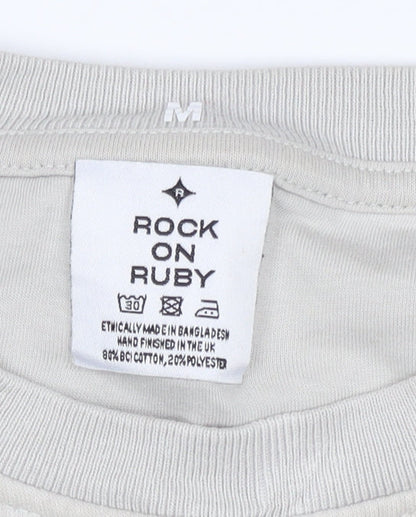 Rock On Ruby Women’s Beige MAMA Embroidered Crew Neck Sweatshirt M