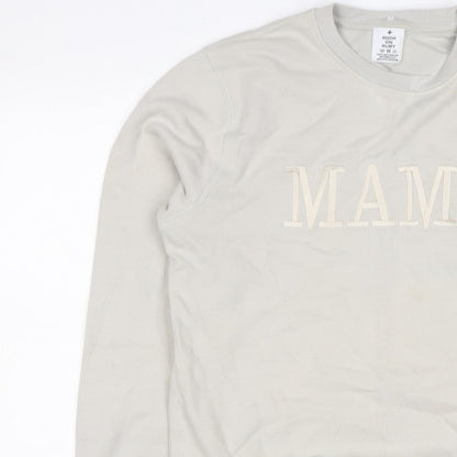 Rock On Ruby Women’s Beige MAMA Embroidered Crew Neck Sweatshirt M