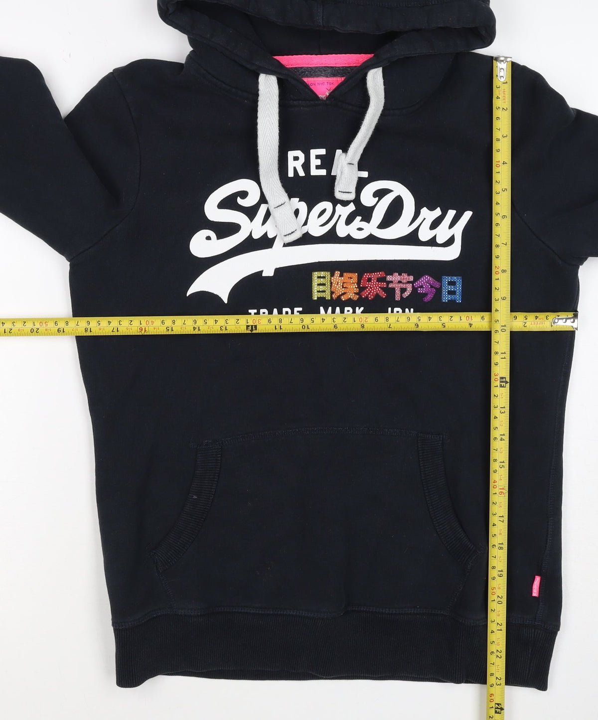 Superdry Women’s Black M Pullover Hoodie Rhinestone Logo Fleece