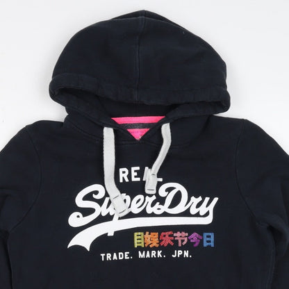 Superdry Women’s Black M Pullover Hoodie Rhinestone Logo Fleece