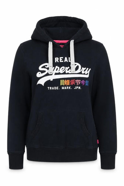 Superdry Women’s Black M Pullover Hoodie Rhinestone Logo Fleece