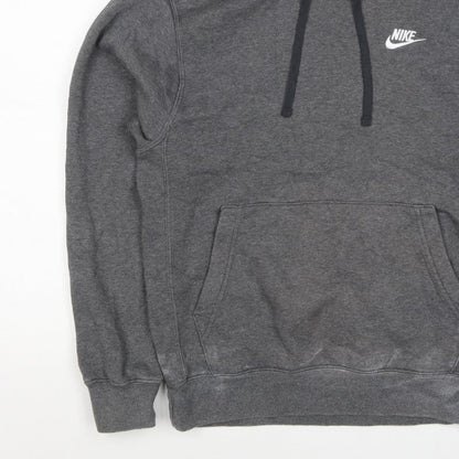 Nike Men’s Grey Small Pullover Hoodie Logo Fleece Drawstring
