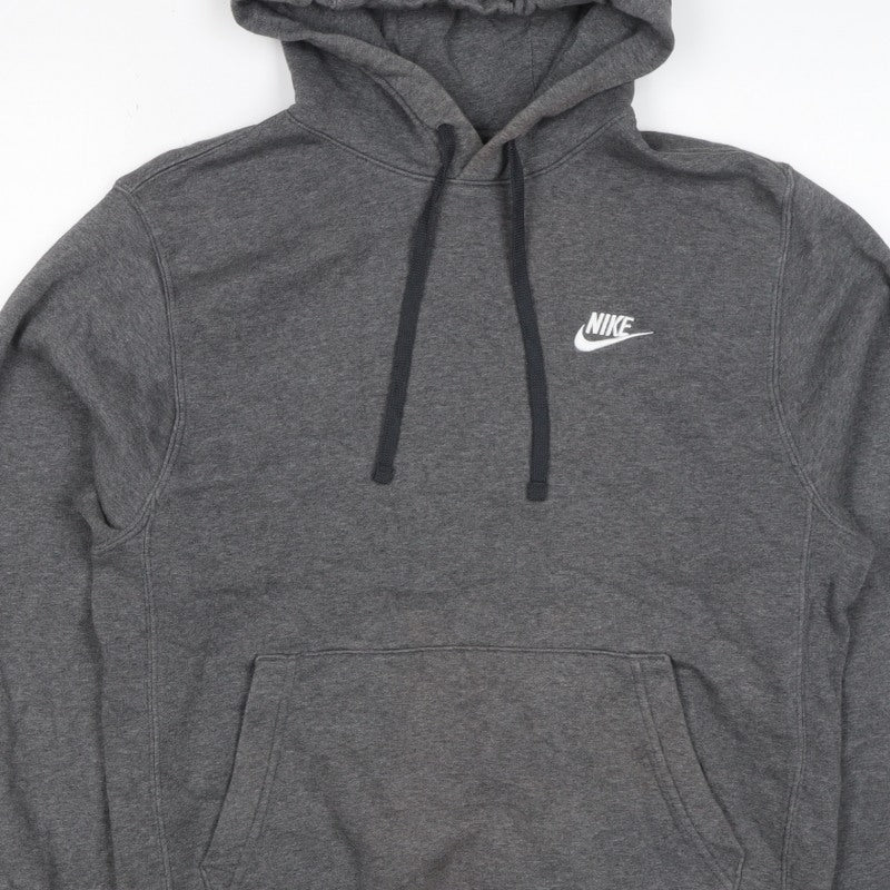 Nike Men’s Grey Small Pullover Hoodie Logo Fleece Drawstring