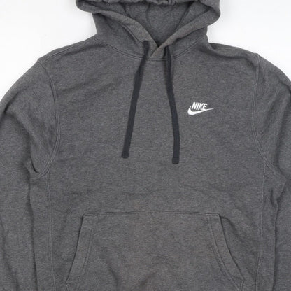 Nike Men’s Grey Small Pullover Hoodie Logo Fleece Drawstring