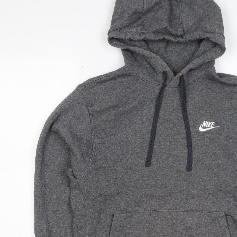 Nike Men’s Grey Small Pullover Hoodie Logo Fleece Drawstring