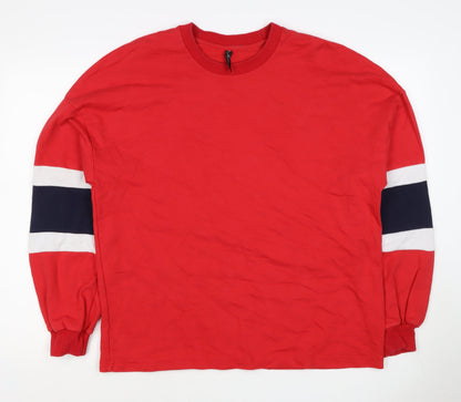 F&F Women Red Size 12 Colourblock Crew Neck Pullover Sweatshirt