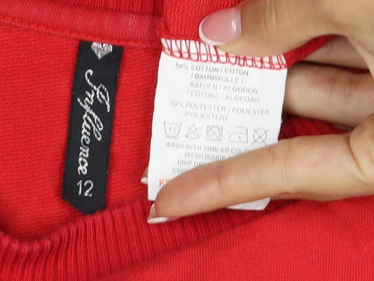 F&F Women Red Size 12 Colourblock Crew Neck Pullover Sweatshirt