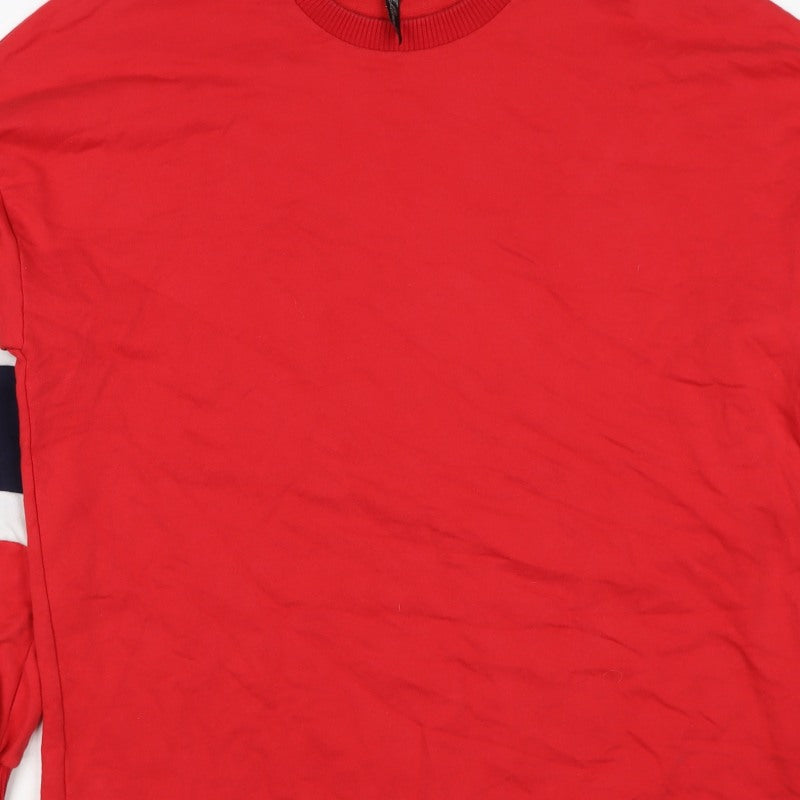 F&F Women Red Size 12 Colourblock Crew Neck Pullover Sweatshirt
