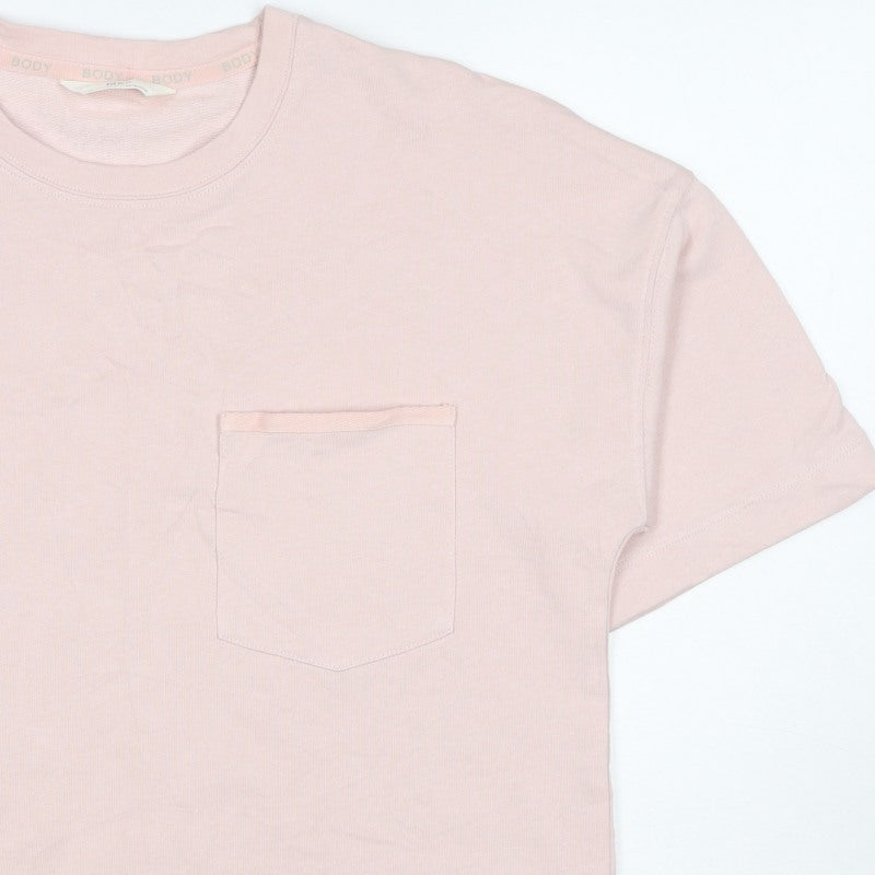 Marks and Spencer Women Pink M Basic Cotton Pocket Crew Neck T-Shirt