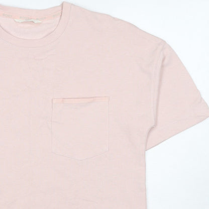 Marks and Spencer Women Pink M Basic Cotton Pocket Crew Neck T-Shirt