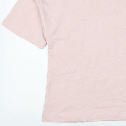 Marks and Spencer Women Pink M Basic Cotton Pocket Crew Neck T-Shirt