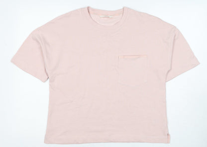Marks and Spencer Women Pink M Basic Cotton Pocket Crew Neck T-Shirt