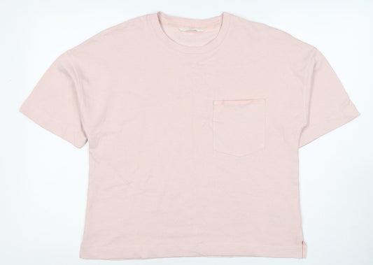 Marks and Spencer Women Pink M Basic Cotton Pocket Crew Neck T-Shirt