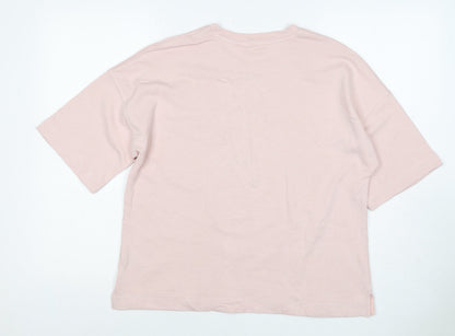 Marks and Spencer Women Pink M Basic Cotton Pocket Crew Neck T-Shirt