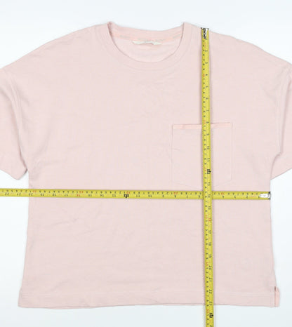 Marks and Spencer Women Pink M Basic Cotton Pocket Crew Neck T-Shirt