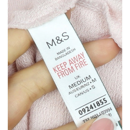 Marks and Spencer Women Pink M Basic Cotton Pocket Crew Neck T-Shirt