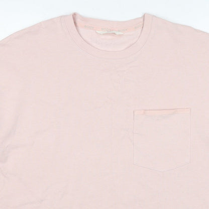 Marks and Spencer Women Pink M Basic Cotton Pocket Crew Neck T-Shirt