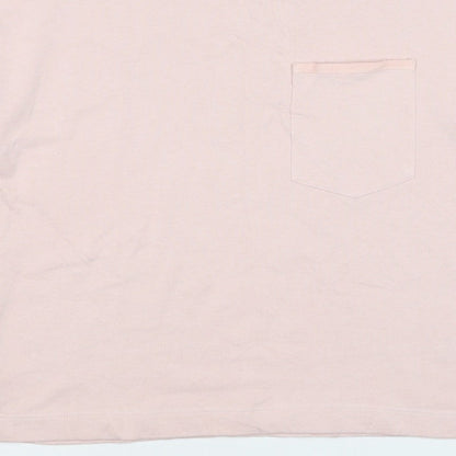 Marks and Spencer Women Pink M Basic Cotton Pocket Crew Neck T-Shirt