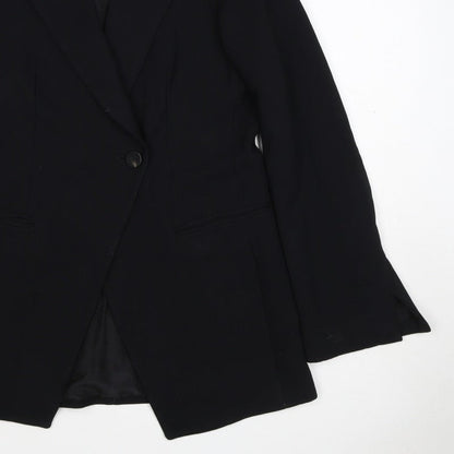 Massimo Dutti Women Black UK 6 Tailored Lined Single-Breasted Blazer