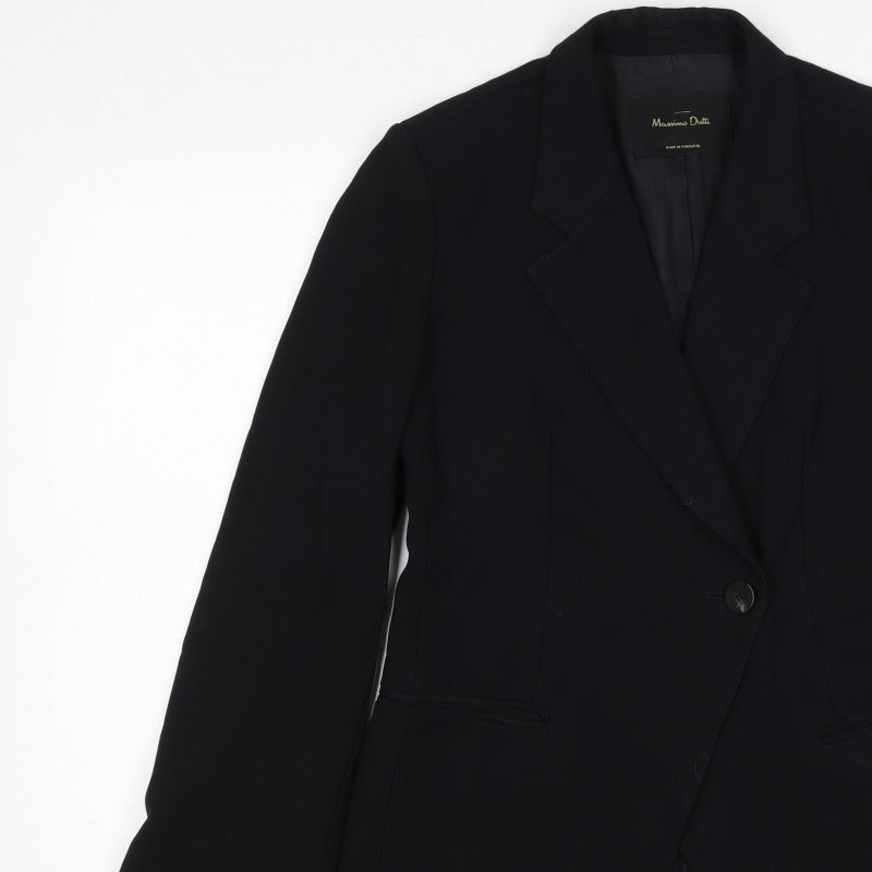 Massimo Dutti Women Black UK 6 Tailored Lined Single-Breasted Blazer